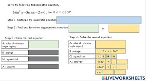 Solving Quadratic Trig Equation Worksheet