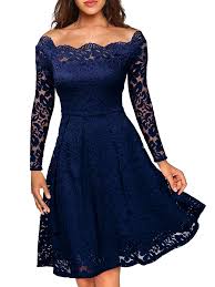 Miusol Womens Off Shoulder Lace Dresses Vintage 1950s Cocktail Party Dresses Navy Blue L Walmart Com