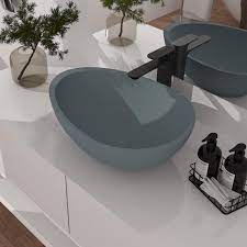 casainc blue ashes concrete vessel oval rustic bathroom sink with drain included 21 02 in x 15 35 in sl gus32199a1