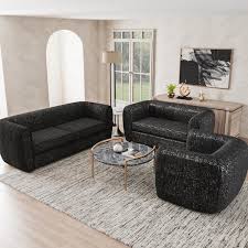 Furniture Of America Katie 86 5 In Round Arm Boucle Polyester Fabric Modern Rectangle Pocket Coil Cushion Sofa In Black