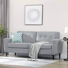 Homcom 3 Seater Sofa Upholstered Couch For Bedroom Modern Sofa Settee With Padded Cushion On Tufting And Wood Legs For Living Room Grey