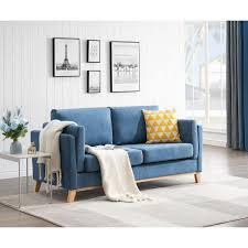 blue chenille fabric straight sofa