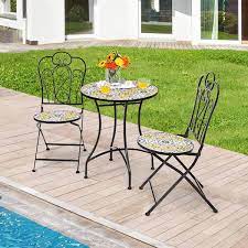 Gymax Set Of 2 Folding Bistro Chairs Mosaic Patio Chairs Outdoor Black