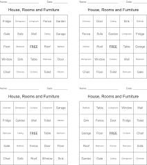 House Rooms And Furniture Bingo Cards