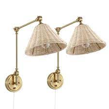 Wingbo Brass With Rattan Lamp Shade