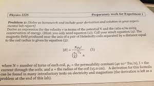 Solved Physics 2225 Preparatory Work