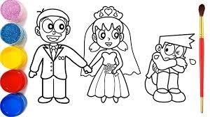 Draw Nobita and Shizuka Wedding | Vẽ Và tô Màu Đám Cưới Nobita và Shizuka |  Pernikahan Mewarnai - YouTube