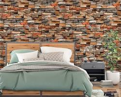 Rustic 3D wallpaper in a warm living room