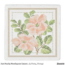 Peach Flowers Needlepoint Vintage Style Coaster Zazzle Com