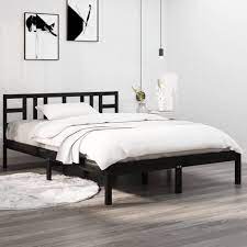 Bed Frame Black Solid Wood 140x190 Cm