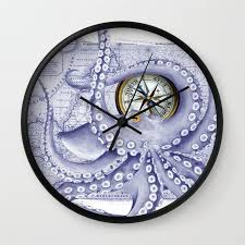 Purple Blue Octopus Compass Nautical