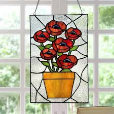 Red Rose Stained Glass Window Panel