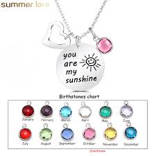Wholesale High Quality Engraved Letters Necklace You Are My Sunshine Birthstone Pearl Charms Pendants Heart Necklaces For Women Diy Jewelry Lariat