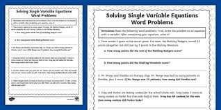 Single Variable Equations Word Problems