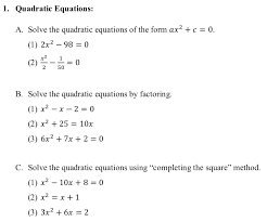 Solved 1 Quadratic Equations A Solve