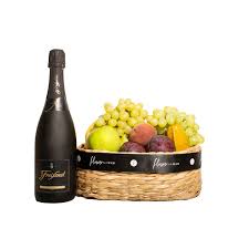 fruits and sparkling wine basket gift