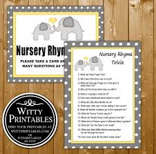 Printable name that nursery rhyme quiz's. Nursery Rhyme Trivia Quiz Baby Shower Game Printable Yellow Elephant Neutral Theme Wittyprintables