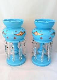 Pair Of Blue Opaque Glass Re Vases