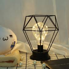 Led Industrial Metal Table Lamp Accent Light Battery Operated Lamp Globe Decoration Light Nightstand Lamp For Living Room Bedroom Diamond Black