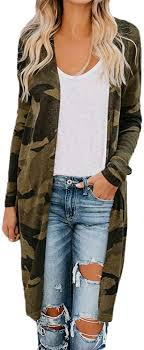Womens Camo Cardigan Fall Winter Fashion Full Sleeve Lapel Coat Parka Work Holiday Daily Long Slim Outerwear
