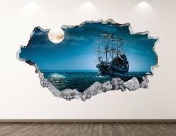 pirate ship wall decal ocean boat 3d