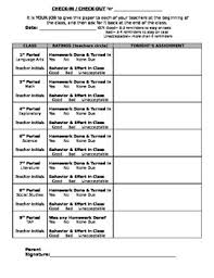 Check In Check Out Behavior Chart With Assignment Checklist