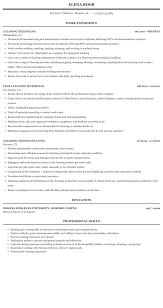 cleaning technician resume sle