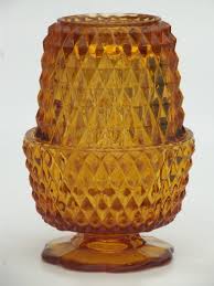 Vintage Glass Candle Lamps Amber Glass