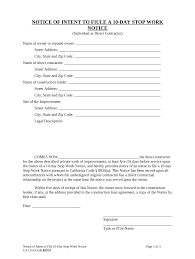 notice of intent exle fill out
