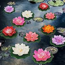 happy trees 12 pcs artificial floating foam flower with water lily pad lifelike ornanment perfect for home garden pond decoration