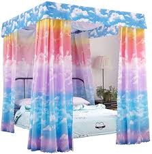 Enjoy free shipping with your order! Amazon Com Mengersi Princess Cloud Sky Rainbow Canopy Bed Curtains Twin Size Bed For Toddler Kids Girls Pink And Skyblue Furniture Decor