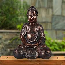 Tiramisubest 11 8 In X 10 2 In X 16 1 In Indoor Outdoor Decor Sitting Zen Buddha Garden Statue In Bronze