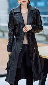 Black Leather Stylish Trench Coat