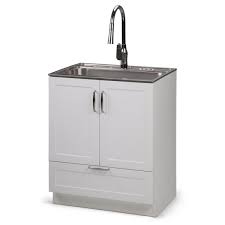 They offer great deals on this product, and their customer service staff are very helpful. Simpli Home Reed 28 In W X 19 In D In X 35 In H Laundry Cabinet With Pull Out Faucet And Stainless Steel Laundry Utility Sink Axcldyree 28 The Home Depot
