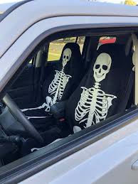 Skeleton Car Seat Covers Set Black And