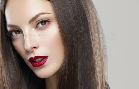 beautiful brunette woman red lips