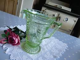 art deco green glass jug