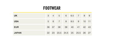 Sizing Charts Outdoor Equipped
