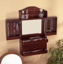 Brown Cherry Wall Mount Jewelry Armoire