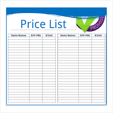 Sample Price Sheet 7 Examples Format