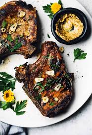 grilled bone in pork chops with garlic