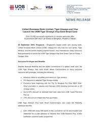 visa launch the uob tiger airways visa