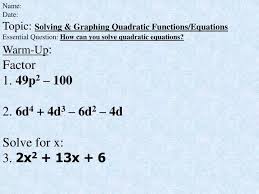 Graphing Quadratic Functions Equations