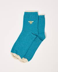 bee embroidered blue ankle socks