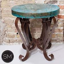 Copper Round Side Table With Iron Base