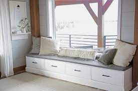 window seat with drawers ana white