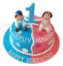 1st year birthday cake for twin boy