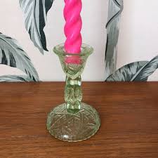 green glass candlestick holder