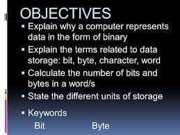 Historically, the byte was the number of bits used to encode a single character of text in a computer and for this reason it. Objectives Explain Why A Computer Represents Data In The Form Of Binary Explain The Terms Related To Data Storage Bit Byte Character Word Calculate Ppt Download