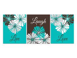 Turquoise And Brown Wall Art Live Laugh